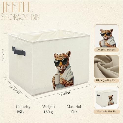 Funny Leopard Bathroom Storage Bins Box, Leopard Bathroom Decor, Trendy Cheetah Storage Basket Laundry Hamper with Handle for Bath Room Clothes Vanity Undersink Home Organization