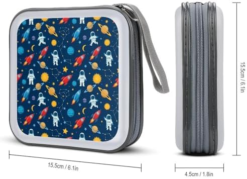 Portable CD Storage Case for 40 Discs Outer Space Pattern, Hard Shell Binder with Handle, Protective Organizer for Car Office Travel