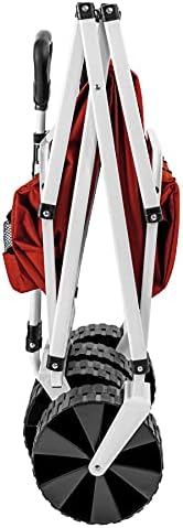 YSC Folding Beach Wagon – Collapsible Cart with Wheels – Utility Shopping Basket – Everyday Carrying Wagon – Large Outdoor Cart – Heavy-Duty Beach Utility Caddy (Red)