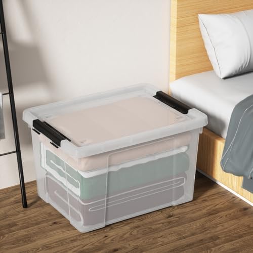 50 Quart Large Storage Box, Clear Storage Bin with Wheels, 4-Pack