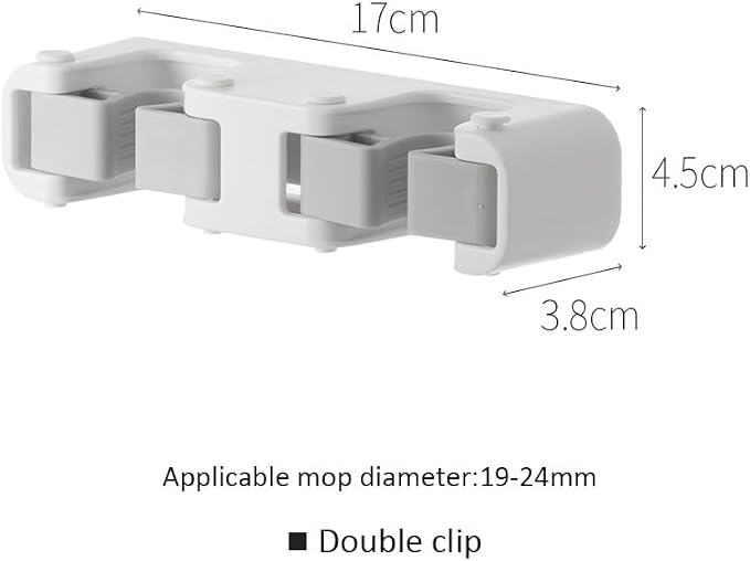 Broom Holder Wall Mount Self Adhesive, No-Drill Mop Grip Double Clip | Wall mount saves floor space, fits behind doors, bathroom corners, balconies.(Double clip)