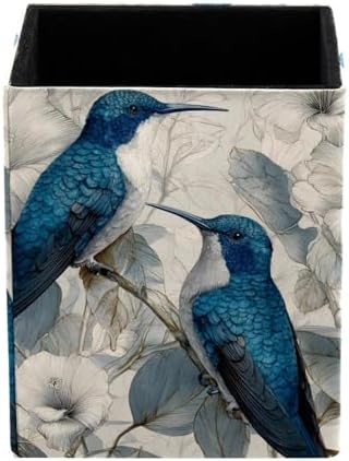 Hummingbird Pen Holder for Desk Decor, Rectangular PVC Leather Pencil Cup for Desk Pen Organizer, Makeup Brush Holder for School, Home, Office