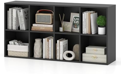 Giantex 8-Cube Bookcase, 3-Tier Cubby Bookshelf, Horizontal Vertical Display Rack with Anti-Tipping Kits, Modern Storage Organizer Shelf Unit for Bedroom, Living Room, Study (Black, 8-Cube)
