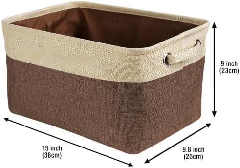 Personalized Fabric Dog Toy Storage Basket with Cute Dog Yorkie Collapsible Sturdy Fabric Bone Pet Toys Storage Bin Cube with Handles for Organizing, Brown and White