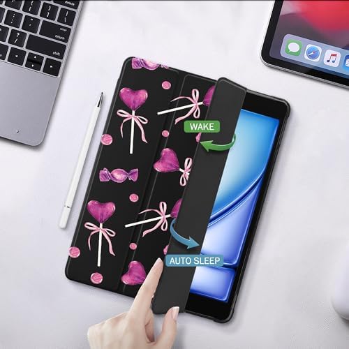 Cute Bow Lolipop Case for 10.2" iPad 9th/7th/8th Generation, Clear TPU Smart Stand Back Cover with Pencil Holder, Auto Wake/Sleep Protective Case for iPad 2021/2020/2019