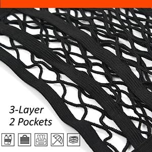 3-Layer Car Mesh Organizer, Seat Back Net Bag | Barrier of Backseat Pet Kids, Cargo Tissue Purse Holder, Driver Storage Netting Pouch, Upgrade Stretch Length