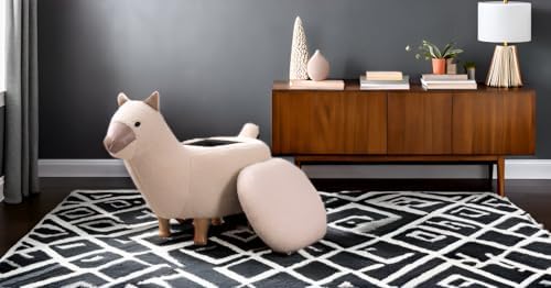 Home 2 Office Llama Ottoman with Storage for Bedroom, Playroom, Nursery or Recreation Room Decor, Soft Animal-Shaped Ottoman with Wooden Legs