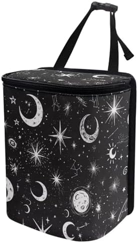 Moon and Star Car Trash Can with Lid - Leak Proof Car Trash Bag Hanging Waterproof Garbage Can - Multipurpose Storage Container for Back Seat Road Trip, Black