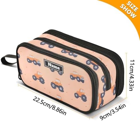 KLL Custom Large Capacity Pencil Bag Girls Cute Pencil Case High School Portable trucks Car Peach