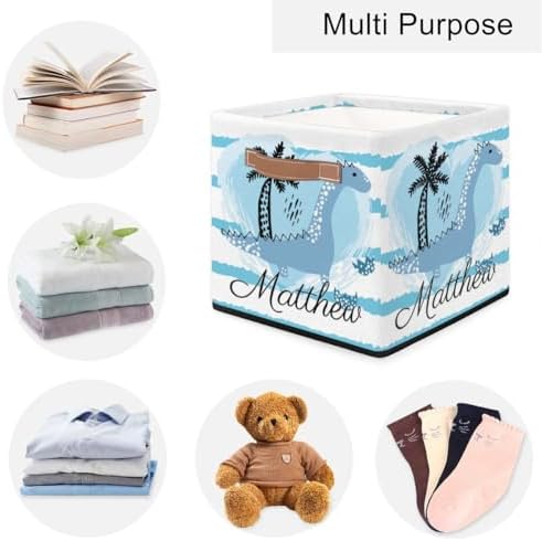 Personalized Storage Baskets for Organizing, Foldable Storage Bins with Handles Custom Cute Basket for Boys, Girls, Pet, Clothes, Blanket, Bedroom Nursery Toy Storage Gift,13 x13 x13 In,Dinosaur