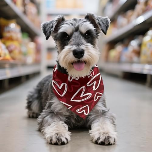 Howilath Valentine's Dog Bandana, Heart Pattern Pet Kerchief for Small Medium Large Dogs