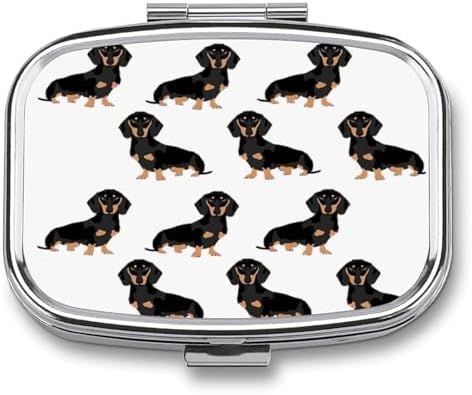 Dachshund Weiner Pet Dogs Pill Organizer with Mirror 2 Compartments Waterproof Pill Case for Purse Pocket Non-Slip Grip Travel Medicine Organizer Container Box for Vitamin Fish Oil Supplement
