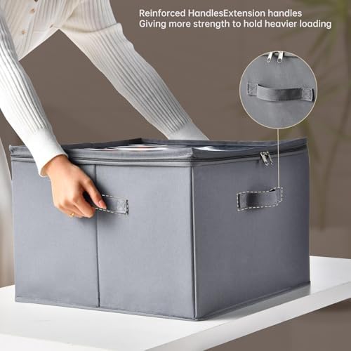 INSTY 2 Pack Shoe Organizer for Closet, Fits up to 32 Pairs, Adjustable Dividers for Shoe Storage, Fabric Shoe Storage Bins with Clear Cover, Grey