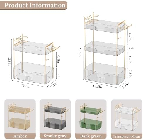 YCIA&DONE Bathroom Counter Organizer, Large Makeup Organizer Countertop, Shelf Storage, Vanity Tray, Easily Assemble for Bathroom Organizers and Storage, Undersink, Cabinet, 3 Tiers Grey