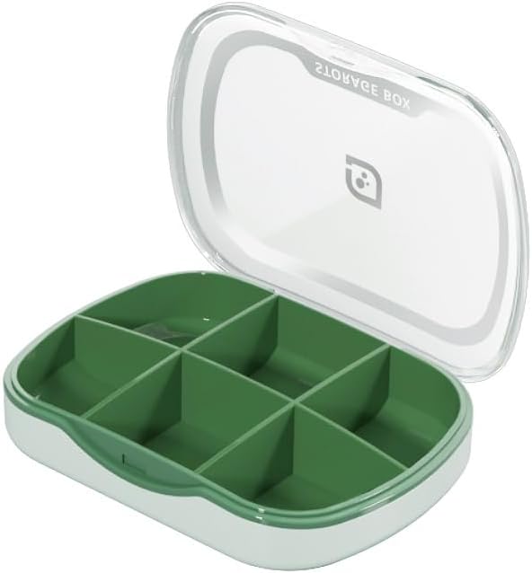 Travel Pill Organizer Box, 6 Compartment Weekly Medicine Container | Reminder for Purse Pocket, Daily Pharmacy Case, Medication Holder Dispenser for Fish Oil, Vitamin, Cod Liver Oil, Supplement