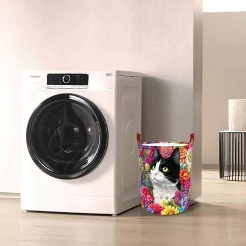 Laundry Basket 15.7x19.7 in Tuxedo Cat Floral Hamper for Bedroo