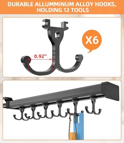 Pull Out Broom Holder With Adjustable Double Row Sliding Hook-Grey 14.2IN | Multifunctional Slide Broom And Mop Storage/Organizer Garage Organization Hooks, for Closet Laundry Garage Kitchen