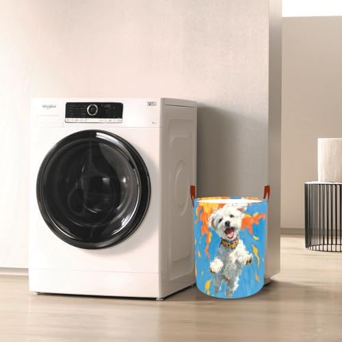 Laundry Basket 15.7x19.7 in White Puppy Autumn Hamper for Bedroom