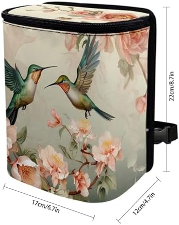DISNIMO Hummingbird Rose Car Trash Can with Lid, Car Accessories Leak-Proof Waterproof Car Garbage Bin Collapsible Portable Car Storage Organizer Trash Bag for Car SUV Trucks
