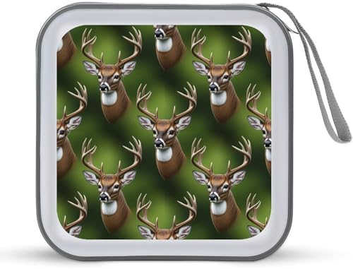 40-Disc CD/DVD Organizer Wallet Hunting Deer, Heavy-Duty Hard Plastic Binder, Portable Storage Case with Carry Strap for Car