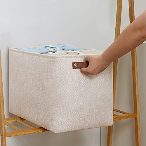 DULLEMELO Storage Baskets Large 16"x12"x12" Tall Rectangular Baskets Fabric Storage Bins for Organizing [1 Pack] Collapsible Linen Shelf Baskets for Clothes, Toys, Closet, Laundry (Beige)