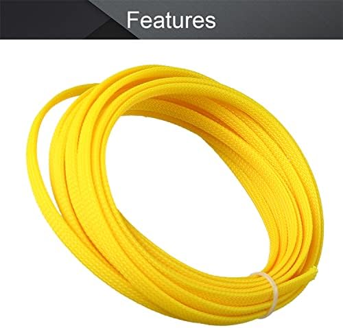 Othmro 5m/16.4ft PET Expandable Braid Cable Sleeving Flexible Wire Mesh Sleeve Yellow,Cord Management for Home Office