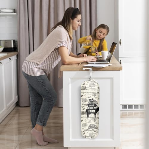 Grocery Bag Holder and Dispenser Cow Rooster Pig Plastic Bags Organizer | Garbage Shopping Trash Bags Storage for Kitchen Farmhouse Home Decor Gifts for Women Mom Grandma