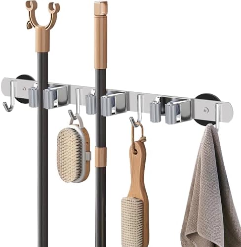 KIBBEH Heavy-Duty Magnetic Storage Rack for Brooms and Mops | Wall-Mounted Non-Slip Holder, Strong Magnetic Hooks for Hanging Tools