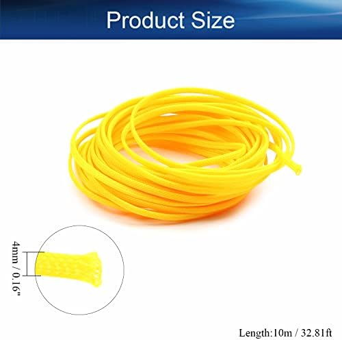 Bettomshin 1Pc 32.8Ft(10m) Cable Management Sleeve, 3/16"(4mm) Width PET Yellow Cord Protector, Wire Loom Tube Insulated Split Sleeving for USB Cable Power Cord Organizer Video Cable Hider