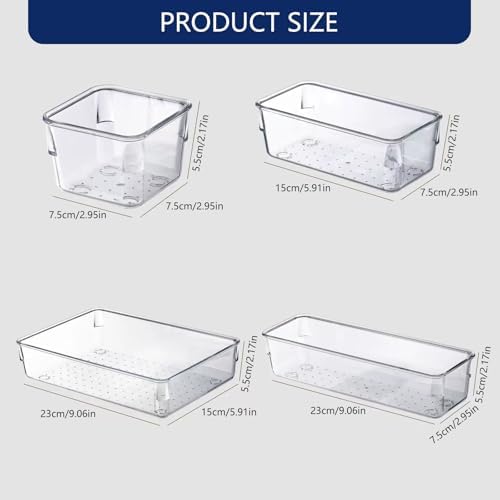 16Pcs Clear Drawer Organiser Tray Bathroom and Vanity Organiser Trays Drawer Storage Bin for Kitchen Utensils Jewelries