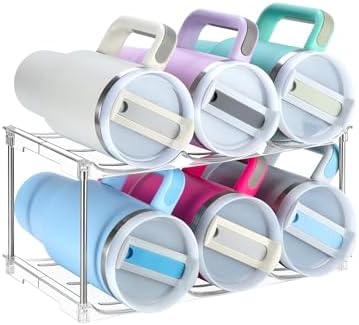 Sbosbo Water Bottle Organizer, Stackable Bottle Storage Rack, 4 Pack Water Bottle Holder for Kitchen Fridge Cabinet Organization and Storage, Plastic Wine Rack/Drink Bottle Holder (2 Pack - Hold 6)