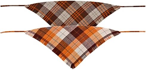 Fall Dog Bandana Autumn Thanksgiving Plaid Reversible Triangle Bibs Scarf
