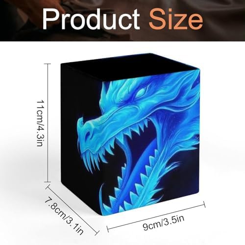 Fashion Office Pen Holder Unisex Durable Desktop Storage For Stationery & Tools Blue Fire Flame Dragon