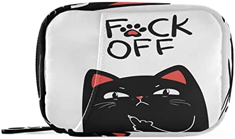 Middle Finger Black Cat Pill Box 7 Day Pill Case Travel Pill Organizer Bag with Zipper Portable Weekly Case Compact Size for Vitamin Supplement Holder