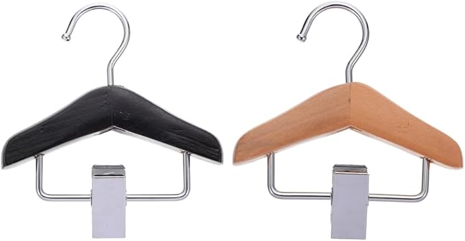NUOBESTY 2pcs Wooden Pet Pants Clip Rack with Movable Stainless Steel Clamps for Holding and Organizing Dog Clothing Practical Black and Brown Pet Clothes Hanger