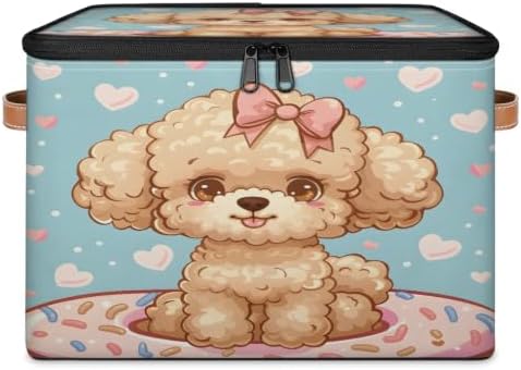 Cute Dogs Storage Box with Zipper Lid | Collapsible, Fabric, Storage Bin, Handle, Large, Closet Organizer, Containers, Bedroom, Home, Cute Donut Dogs