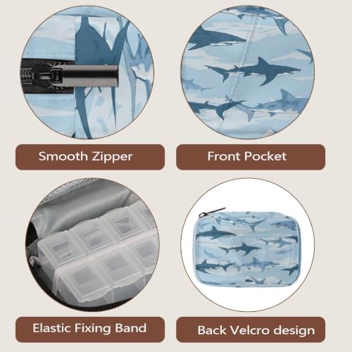 Travel Pill Organizer Navy Sharks Swimming Small Pill Case