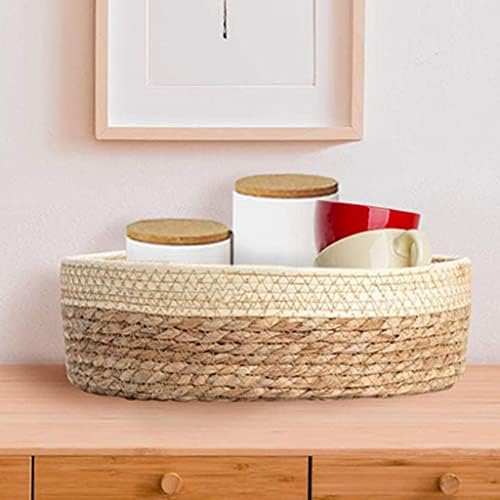 Storage Basket Woven Straw Basket Laundry Hamper Organizer Bin with Lightweight Washable Body for Clothes Towels Bed Sheets and Pet Accessories, Beige and Brown M