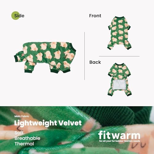 Fitwarm Funny Sheep Dog Pajamas, Warm Winter Dog Clothes for Small Dogs Boy Girl, Cozy Pet Onesie with Feet, Green, White, XXL