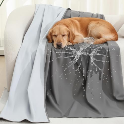 Tisancy Waterproof Blanket Queen Size, Gray TPU Polyester 55'' x 78'' Water Proof and Stain Resistant Mattress Protector Mat for Bed, Leakproof Protective Pet Mat