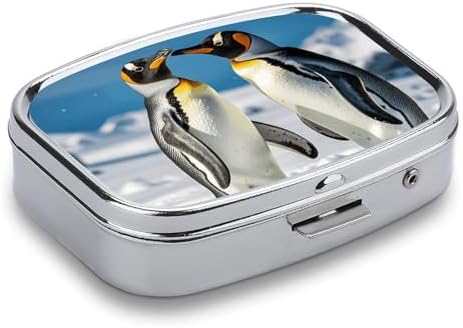 Pill Organizer, Portable Pill Box, Travel 7 Day Pillcase Young Penguins with Snow Medicine Organizer 2 Compartments Medicine Container for Vitamins, Medications, Fish Oil and Supplements
