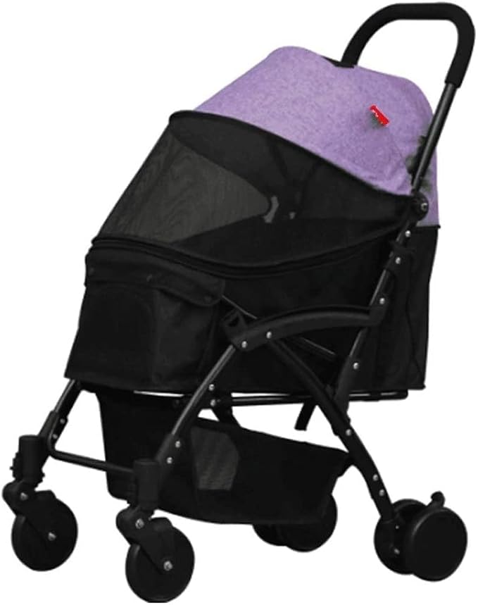 Double Dog Stroller Pet Trolley Cart 4 Wheels Foldable Pram for Cat Dog 360° Rotation Front Wheel Pet Travel Stroller Quick Folding (A) (B)
