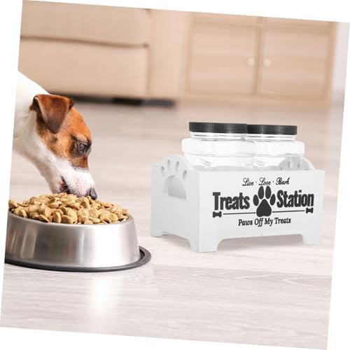 POPETPOP 1set Wooden Dog Treat Storage Container with Airtight Jars Organized Pet Food Accessory for Household Use Keeps Treats Fresh and Separated for Dogs and Cats