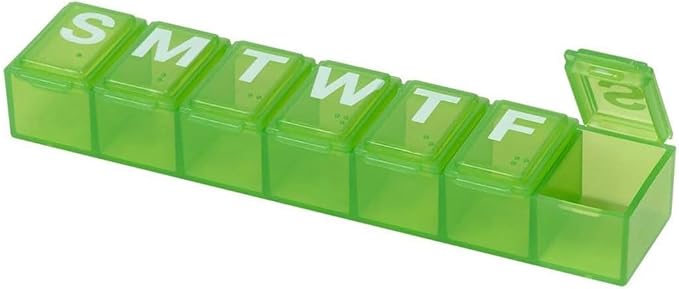 EZY DOSE Weekly (7-Day) Daily Pill Case, Medicine Planner, Vitamin Organizer, Supplement Container Box, Small Compartments, Travel Friendly and Convenient, Color May Vary (Randomly Selected), BPA Free