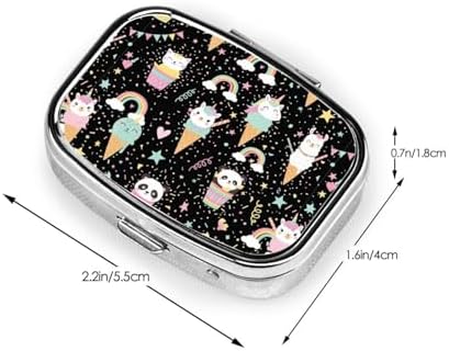 Stainless Steel Pill Box Jewelry-Sized Medicine Organizer Moisture-Proof Outdoor Adventure Gear, Ice Cream Animals Cat Panda Unicorns Colorful Polka Dots Black