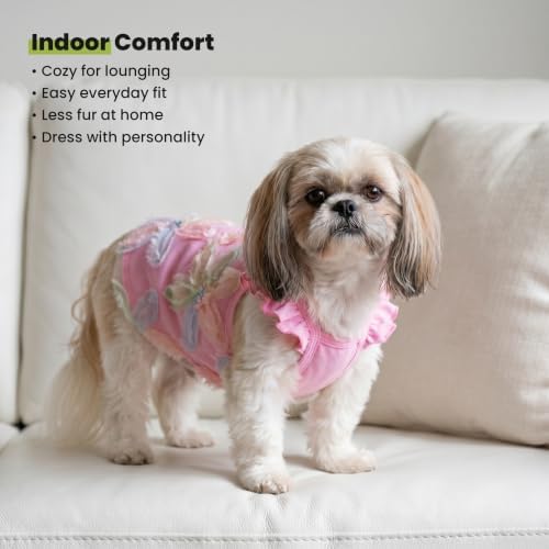 Fitwarm Embroidered Flower Ruffle Dog Shirt, Fancy Summer Clothes for Small Dogs Girl, Sweet Pet Tee, Pink, XXL
