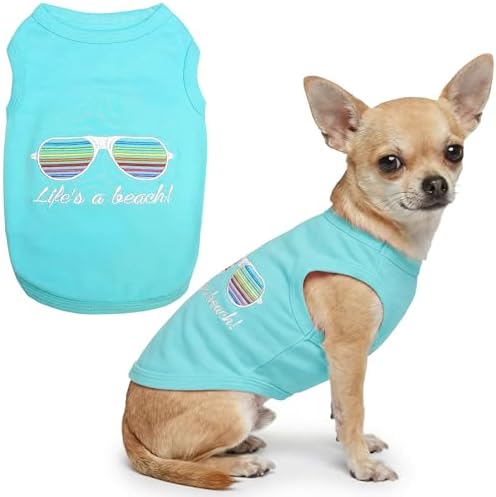 Parisian Pet Beach Dog Shirt – 100% Cotton Shirts for Small Dogs – Sleeveless Pet Vest – Lightweight and Breathable Dogs Apparel – Cute Summer Dog Clothes - Stretchy T Shirts for Pets