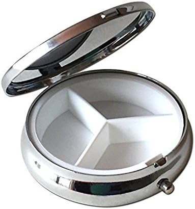 Heart with Paw Print Silver Pill Box – Round 3-Compartment Metal Pill Organizer, Compact 2-Inch Travel Pill Case for Purse or Pocket