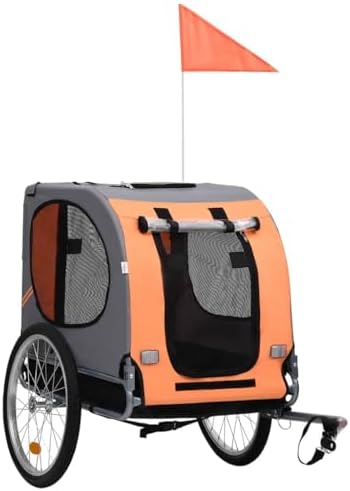 Pet Bike Trailer for Dogs with Suspension, Foldable Dog Bicycle Trailer with Mesh Windows, Safety Joint, Reflectors and Rain Cover, Orange and Gray