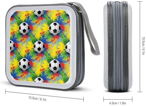 40-Disc CD/DVD Organizer Wallet Sports Soccer, Heavy-Duty Hard Plastic Binder, Portable Storage Case with Carry Strap for Car